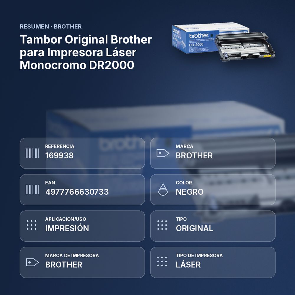 TAMBOR ORIGINAL BROTHER PARA IMPRESORA LÁSER MONOCROMO DR2000 - resumen de atributos