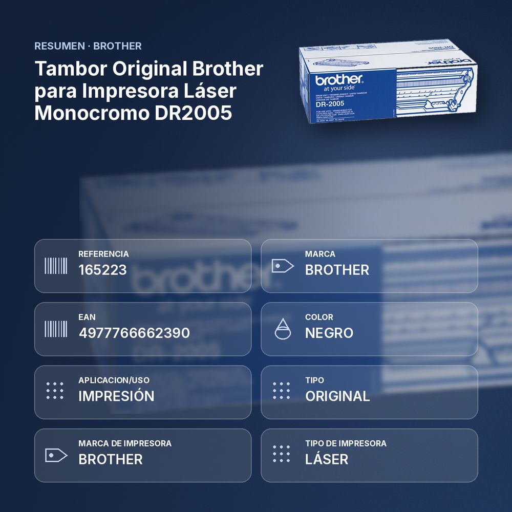 TAMBOR ORIGINAL BROTHER PARA IMPRESORA LÁSER MONOCROMO DR2005 - resumen de atributos