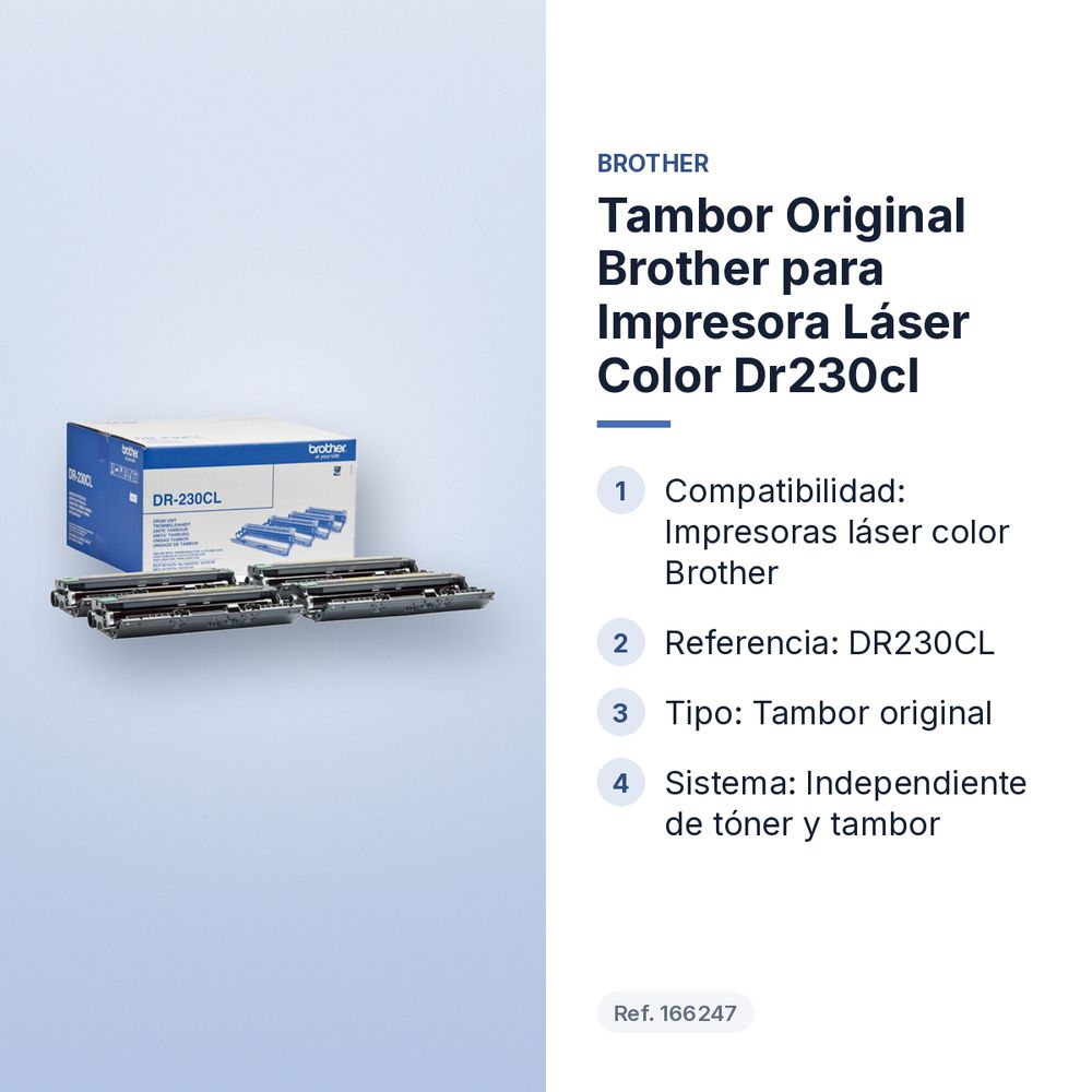 TAMBOR ORIGINAL BROTHER PARA IMPRESORA LÁSER COLOR DR230CL - características principales