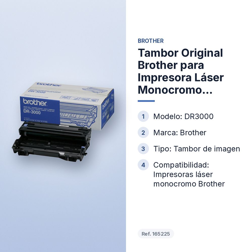 TAMBOR ORIGINAL BROTHER PARA IMPRESORA LÁSER MONOCROMO DR3000 - características principales