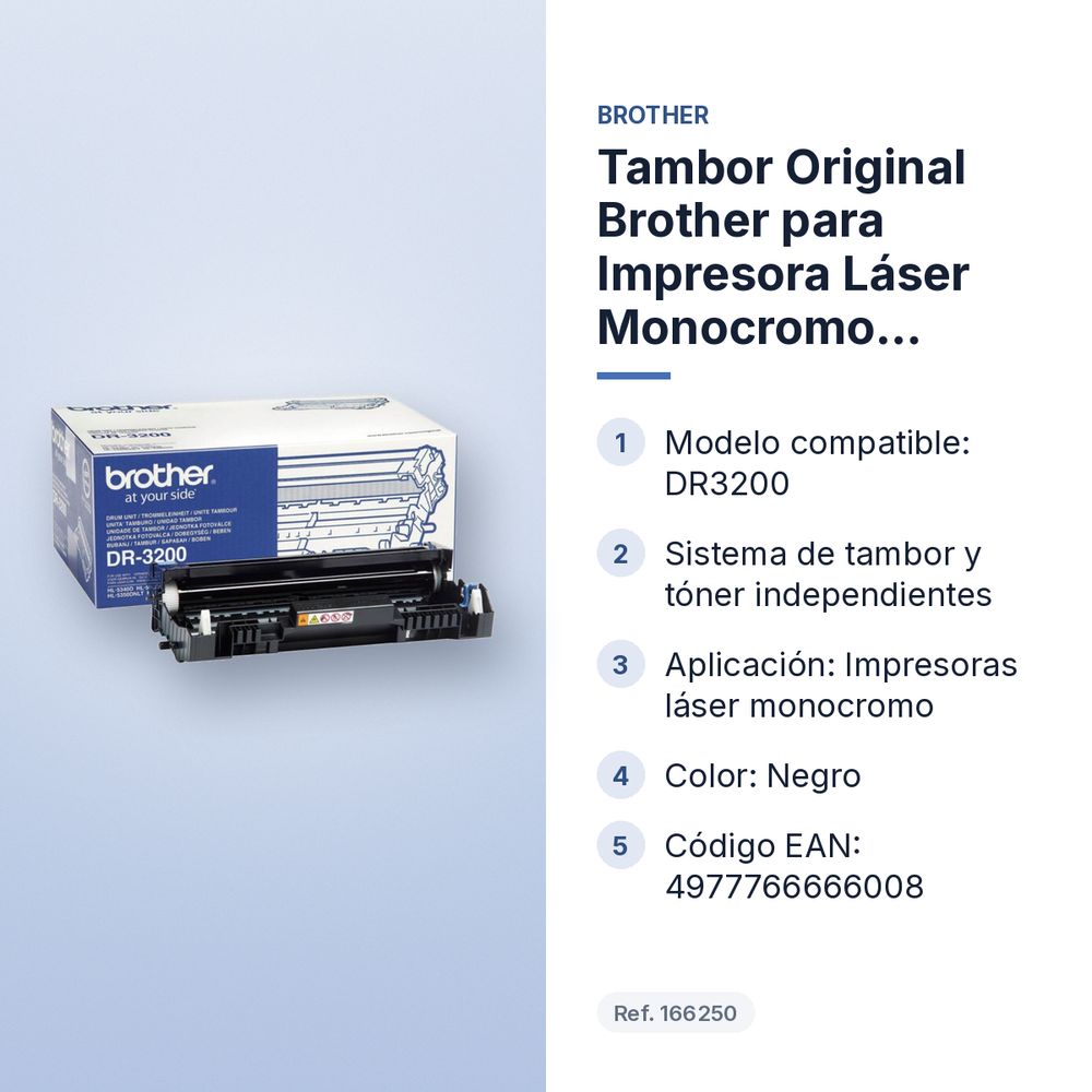 TAMBOR ORIGINAL BROTHER PARA IMPRESORA LÁSER MONOCROMO DR3200 - características principales