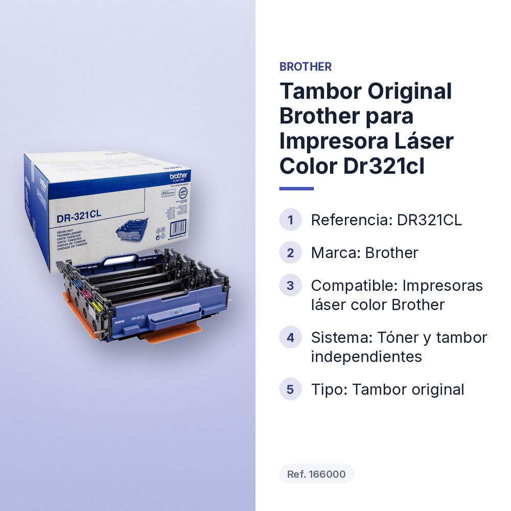 TAMBOR ORIGINAL BROTHER PARA IMPRESORA LÁSER COLOR DR321CL - características principales