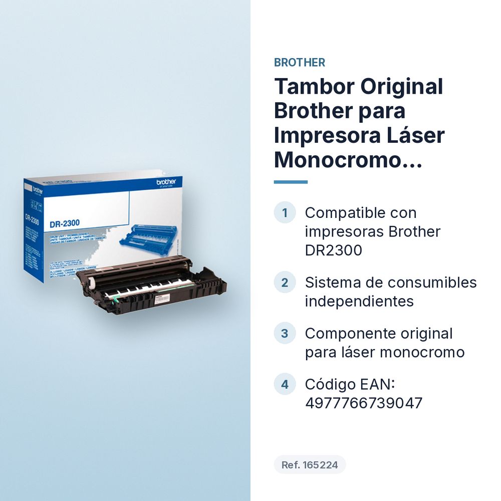 TAMBOR ORIGINAL BROTHER PARA IMPRESORA LÁSER MONOCROMO DR2300 - características principales