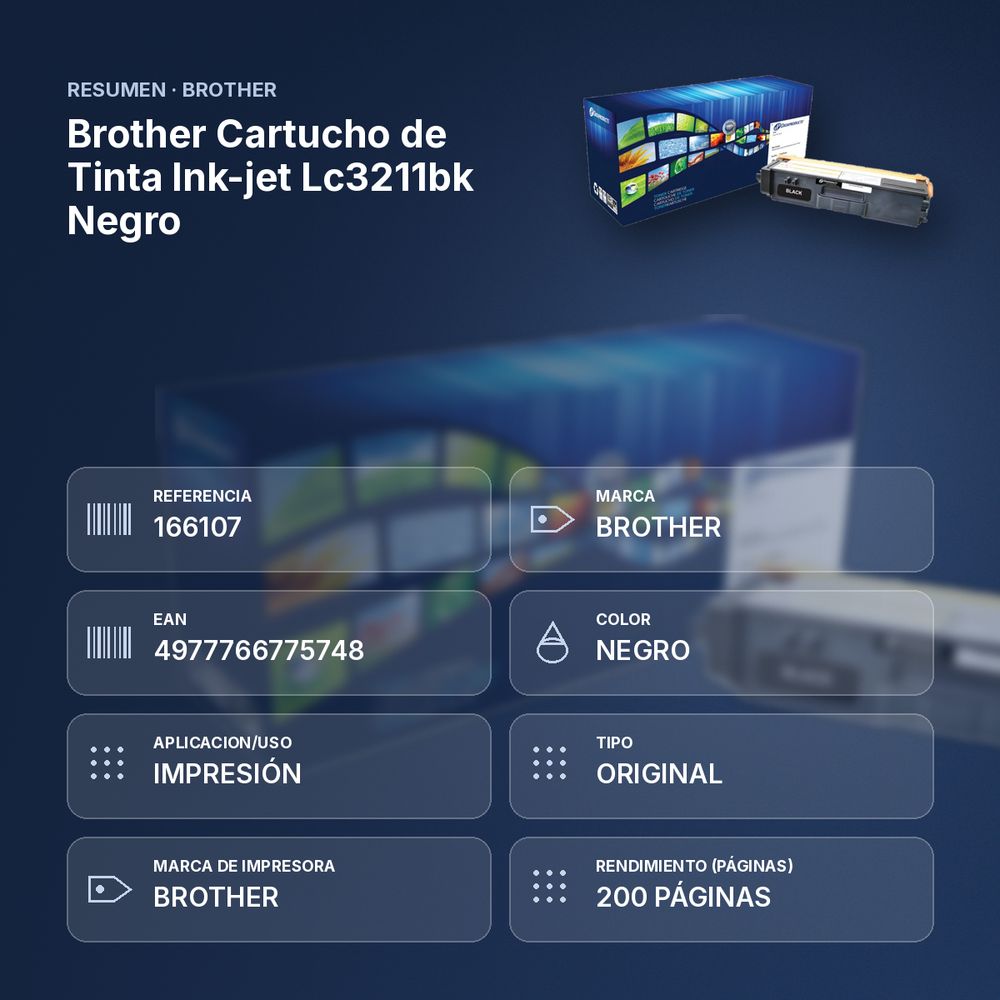 BROTHER CARTUCHO DE TINTA INK-JET LC3211BK NEGRO - resumen de atributos