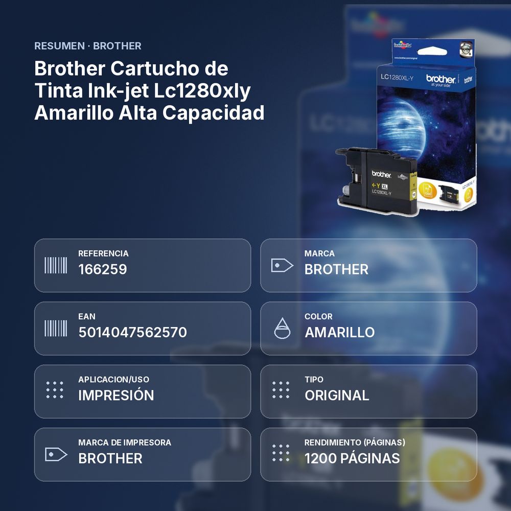 BROTHER CARTUCHO DE TINTA INK-JET LC1280XLY AMARILLO ALTA CAPACIDAD - resumen de atributos