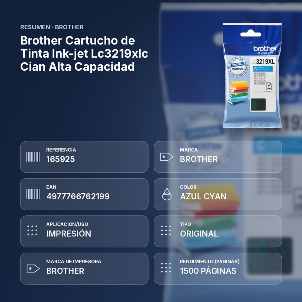 BROTHER CARTUCHO DE TINTA INK-JET LC3219XLC CIAN ALTA CAPACIDAD - resumen de atributos