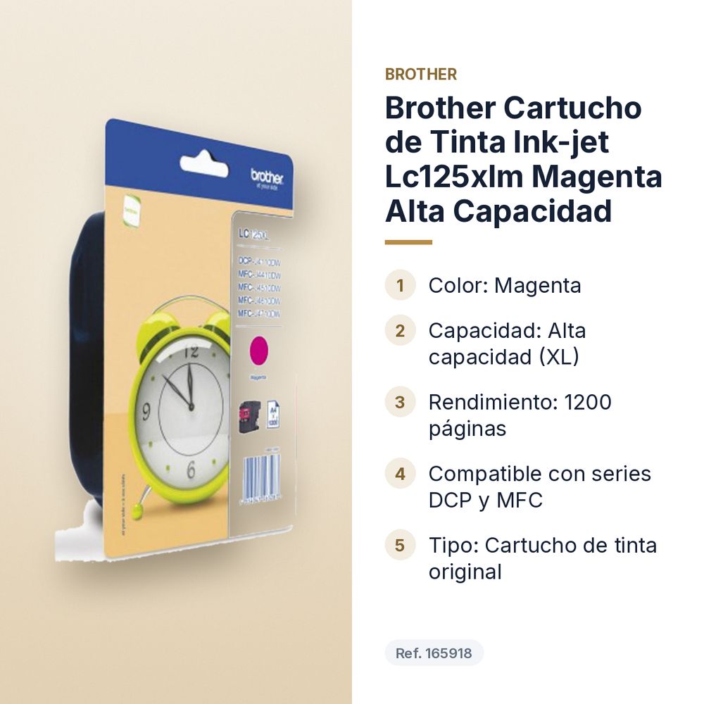 BROTHER CARTUCHO DE TINTA INK-JET LC125XLM MAGENTA ALTA CAPACIDAD - características principales