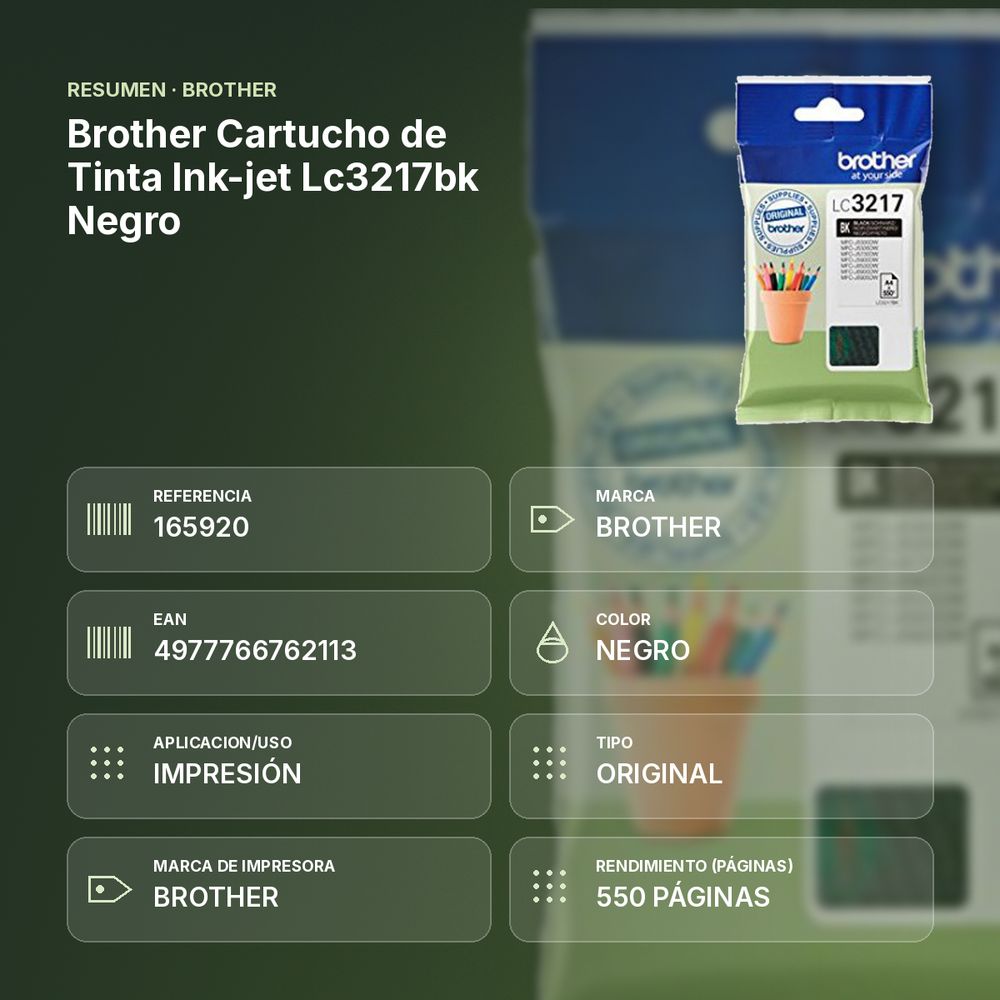 BROTHER CARTUCHO DE TINTA INK-JET LC3217BK NEGRO - resumen de atributos