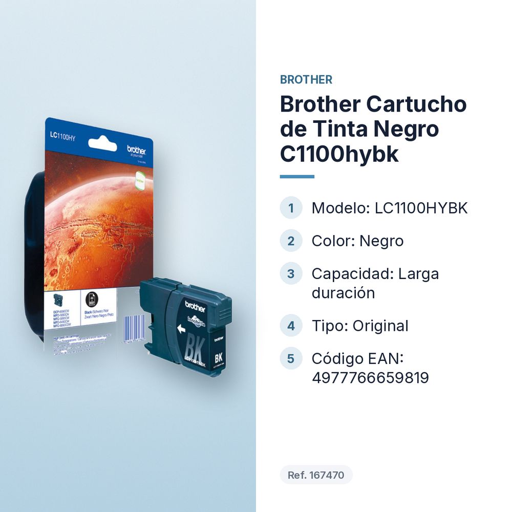 BROTHER CARTUCHO DE TINTA NEGRO C1100HYBK - características principales