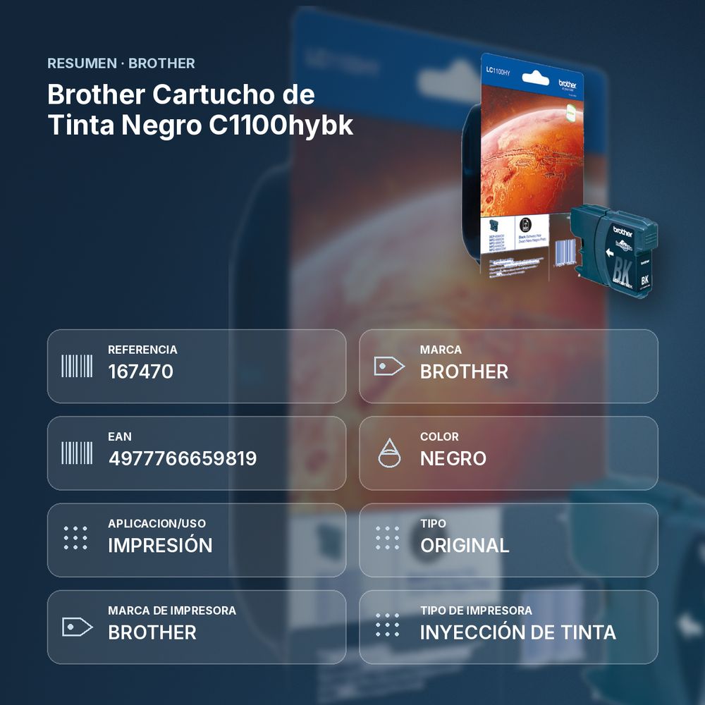 BROTHER CARTUCHO DE TINTA NEGRO C1100HYBK - resumen de atributos