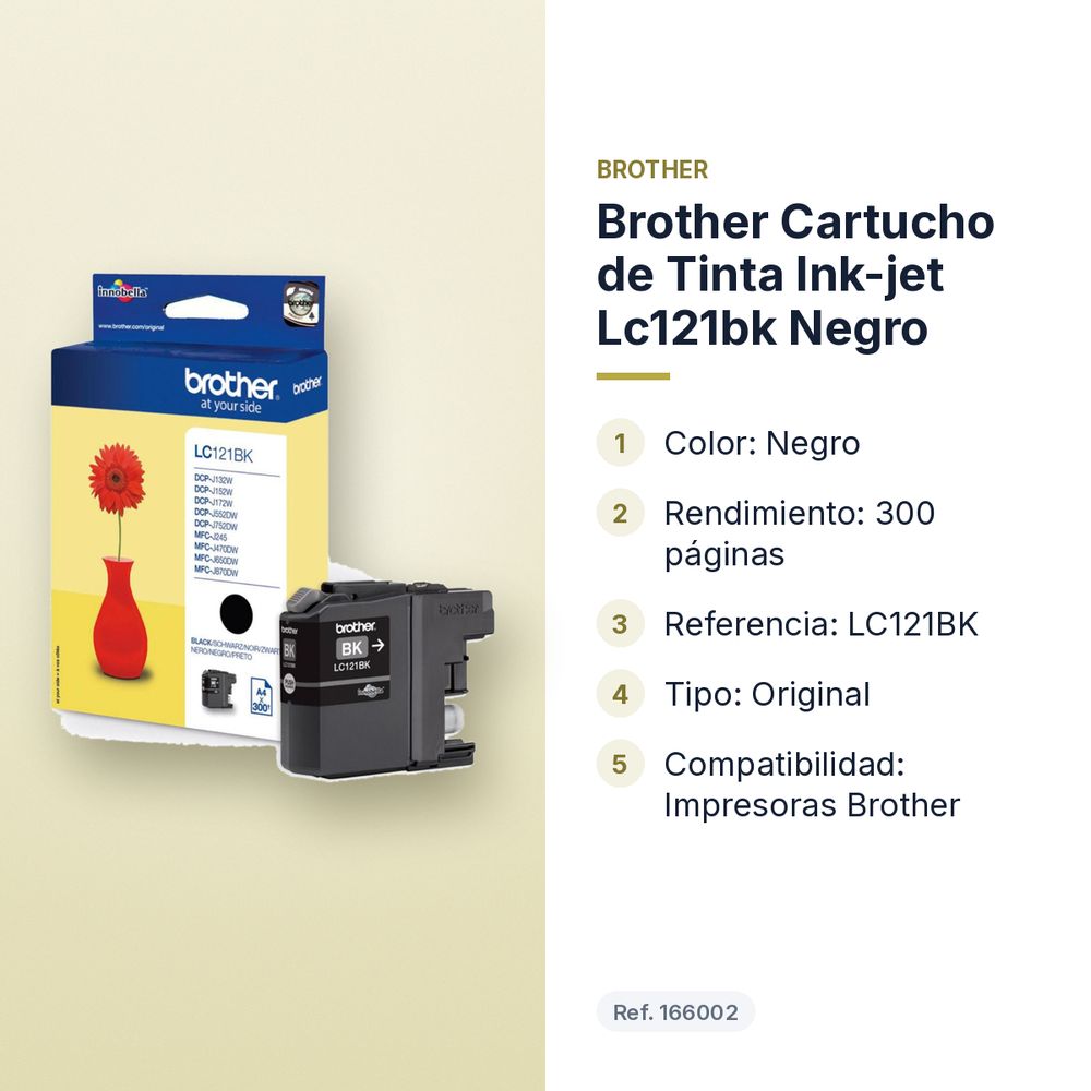 BROTHER CARTUCHO DE TINTA INK-JET LC121BK NEGRO - características principales