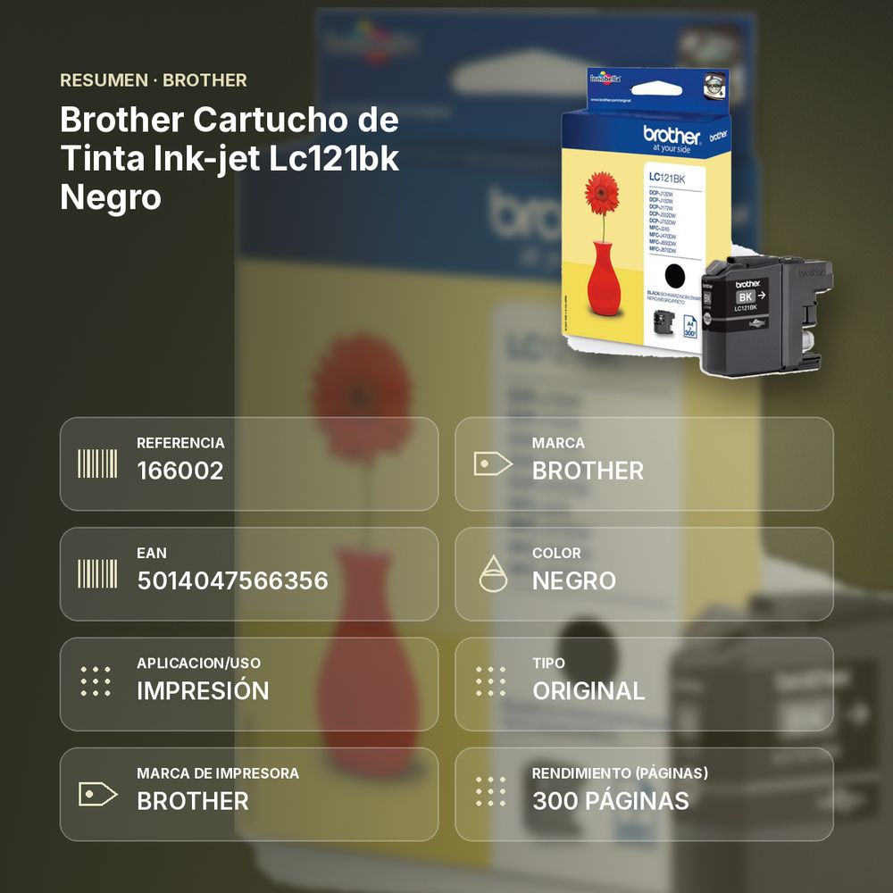 BROTHER CARTUCHO DE TINTA INK-JET LC121BK NEGRO - resumen de atributos
