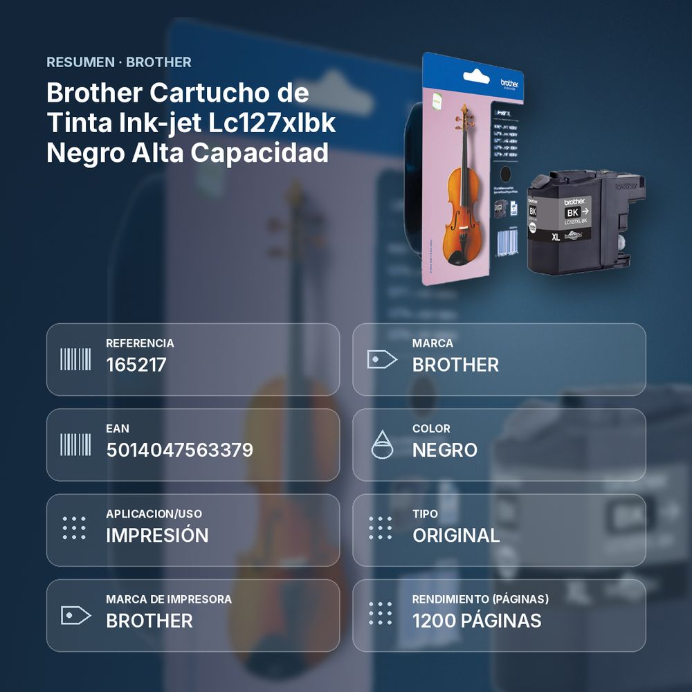 BROTHER CARTUCHO DE TINTA INK-JET LC127XLBK NEGRO ALTA CAPACIDAD - resumen de atributos