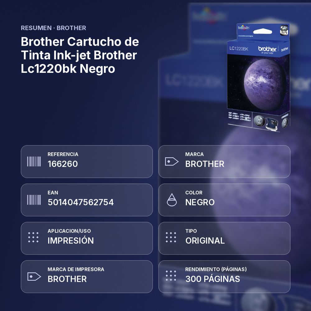 BROTHER CARTUCHO DE TINTA INK-JET BROTHER LC1220BK NEGRO - resumen de atributos