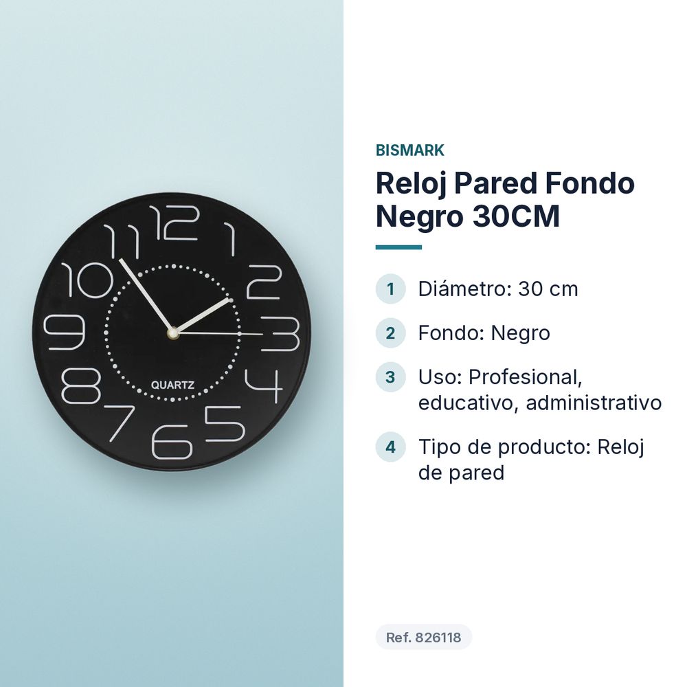 RELOJ PARED FONDO NEGRO 30CM - características principales