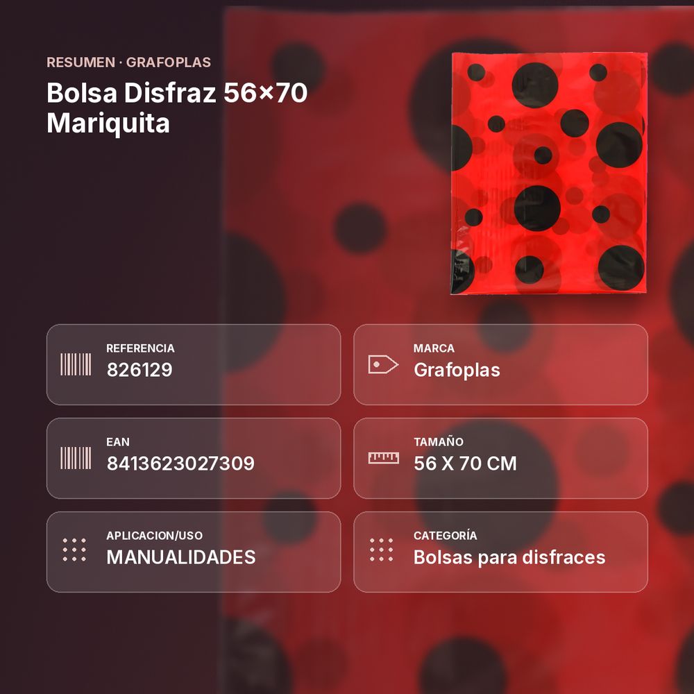 BOLSA DISFRAZ 56X70 MARIQUITA - resumen de atributos