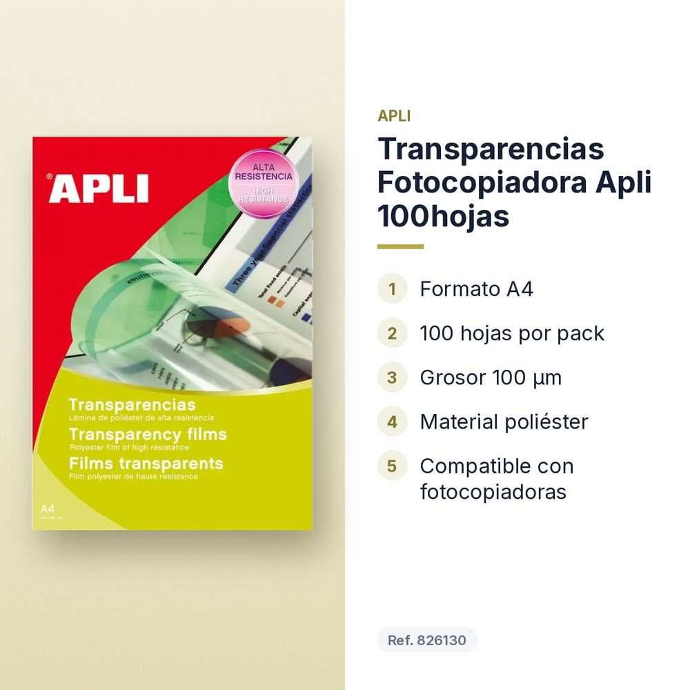 TRANSPARENCIAS FOTOCOPIADORA APLI 100HOJAS - características principales