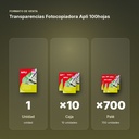 TRANSPARENCIAS FOTOCOPIADORA APLI 100HOJAS - formato de venta: caja de 10, palé de 700