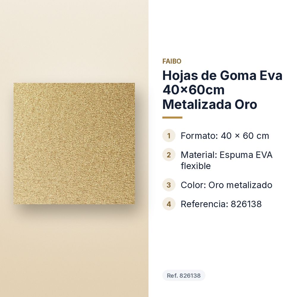 HOJAS DE GOMA EVA 40X60CM METALIZADA ORO - características principales