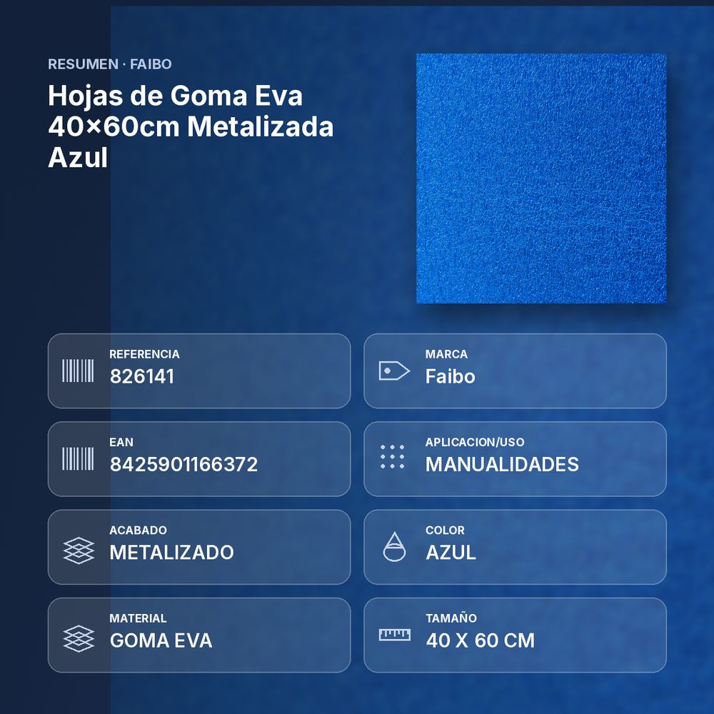 HOJAS DE GOMA EVA 40X60CM METALIZADA AZUL - resumen de atributos