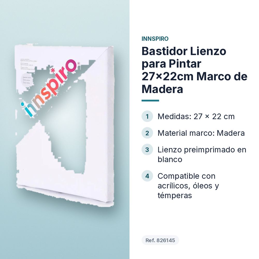 BASTIDOR LIENZO PARA PINTAR 27X22CM MARCO DE MADERA - características principales