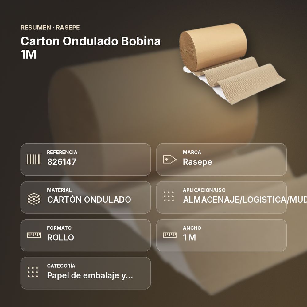 CARTON ONDULADO BOBINA 1M - resumen de atributos