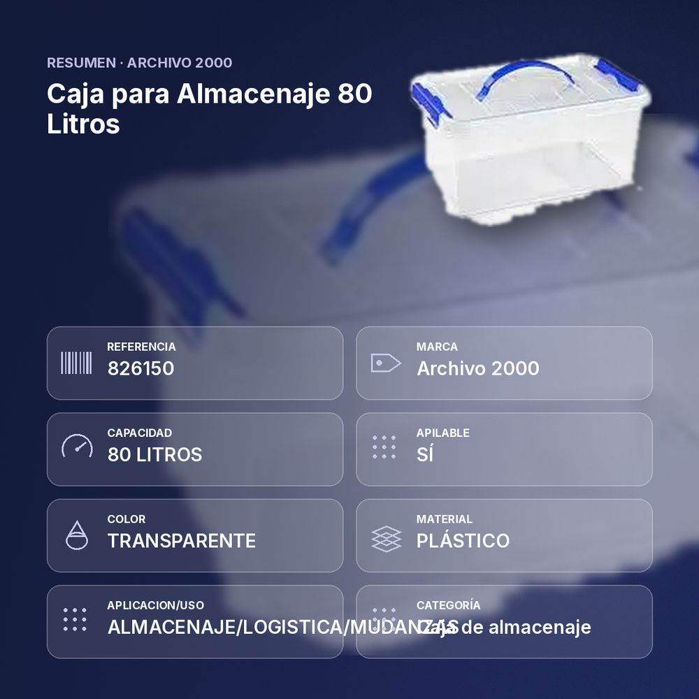 CAJA PARA ALMACENAJE 80 LITROS - resumen de atributos