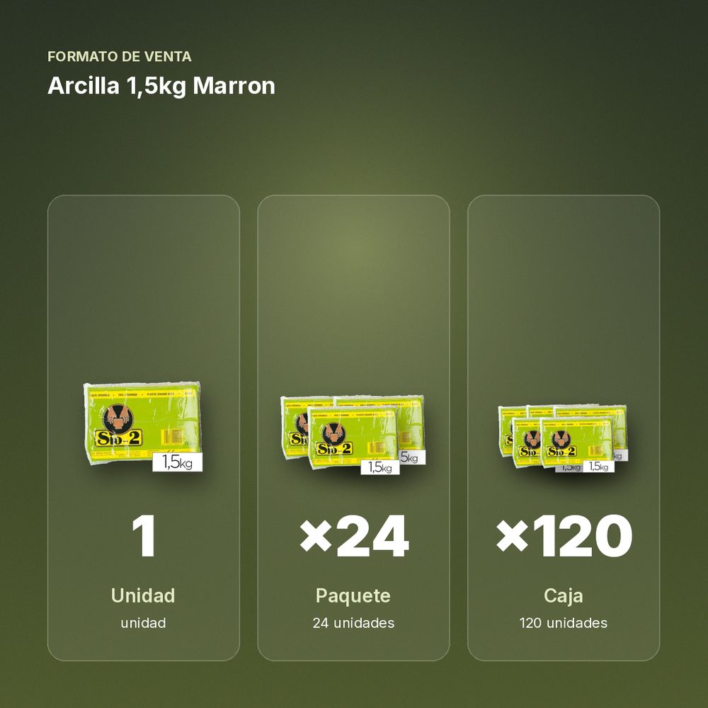ARCILLA 1,5KG MARRON - formato de venta: paquete de 24, caja de 120, palé de 1200