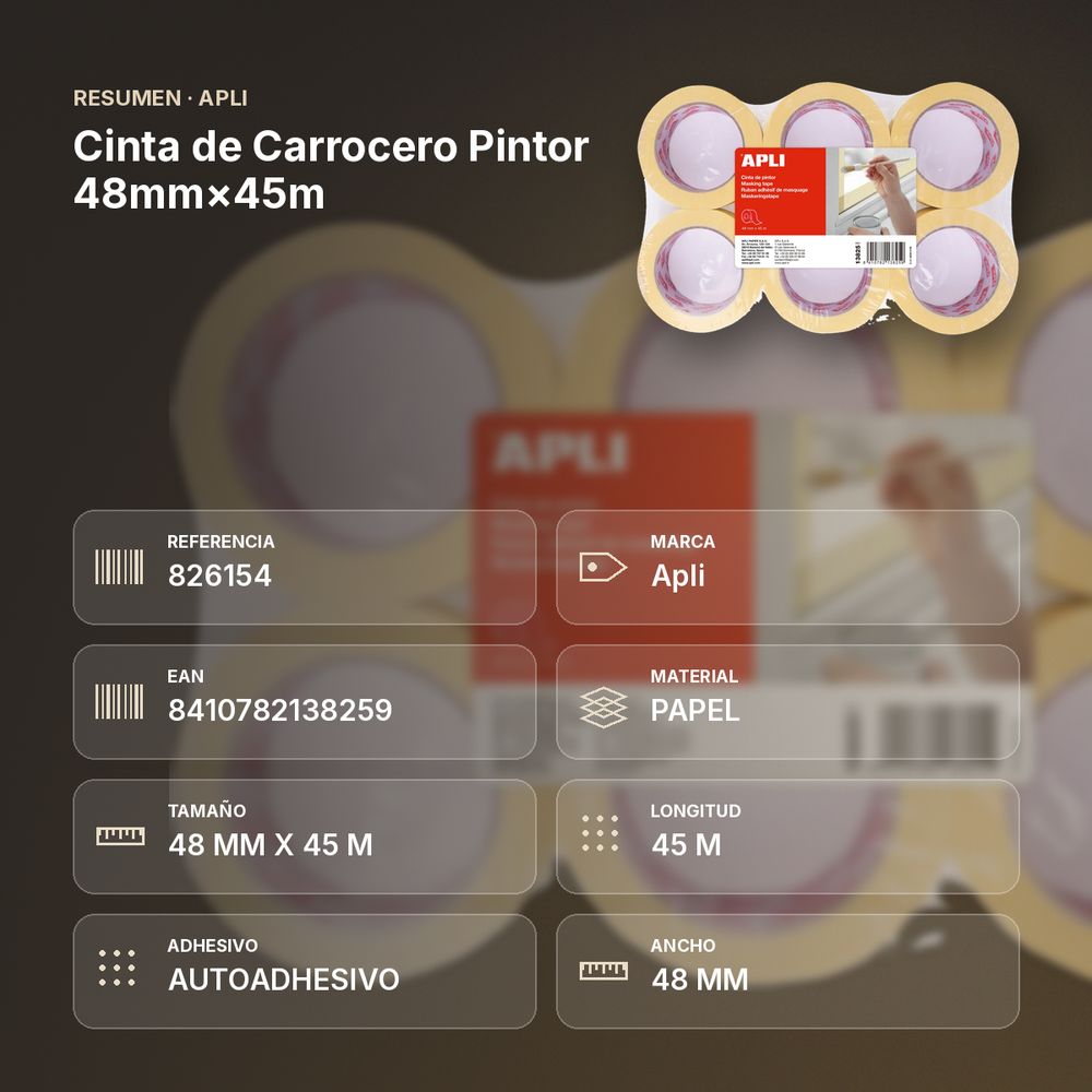 CINTA DE CARROCERO PINTOR 48MM×45M - resumen de atributos