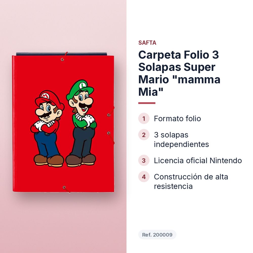 CARPETA FOLIO 3 SOLAPAS SUPER MARIO "MAMMA MIA" - características principales