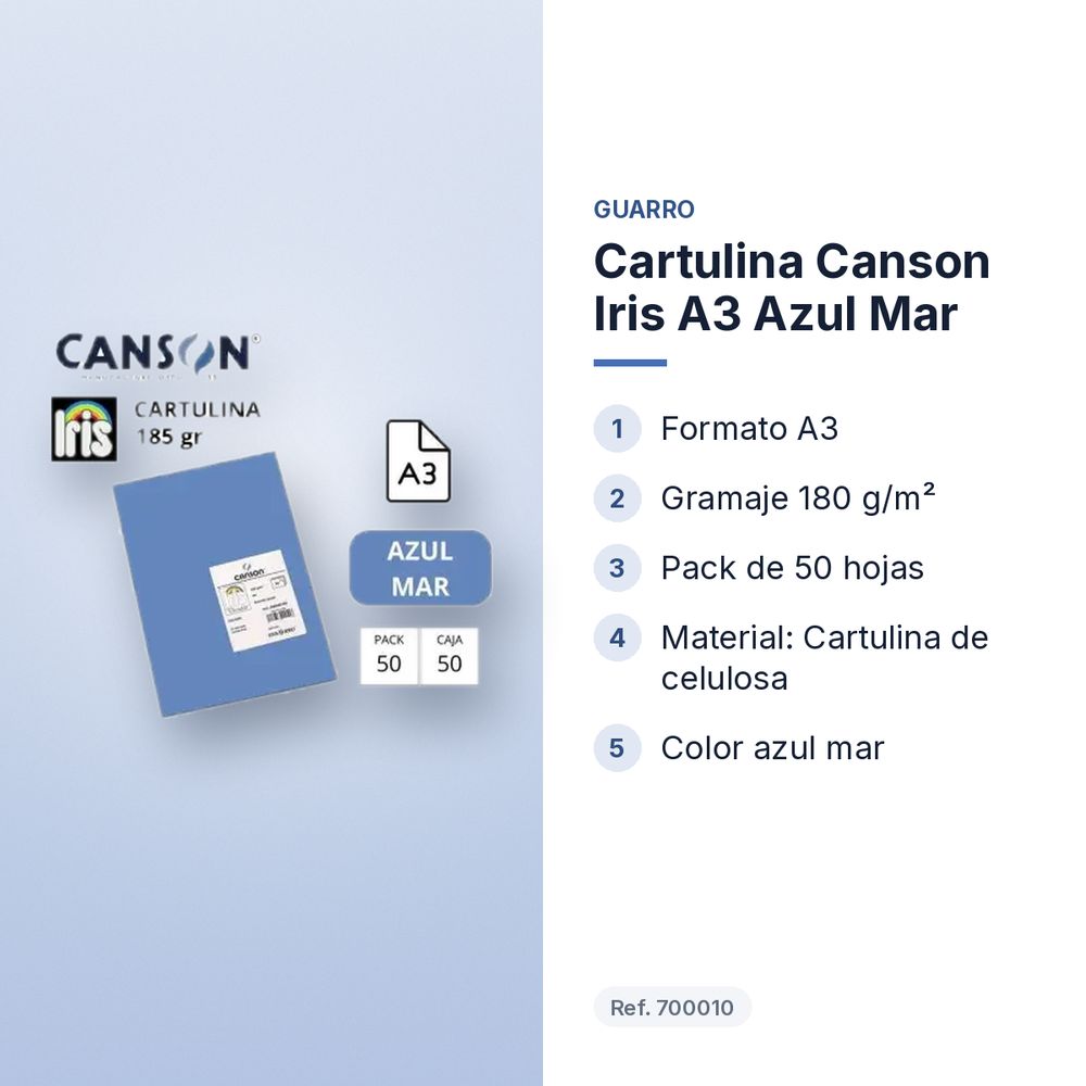 CARTULINA CANSON IRIS A3 AZUL MAR - características principales