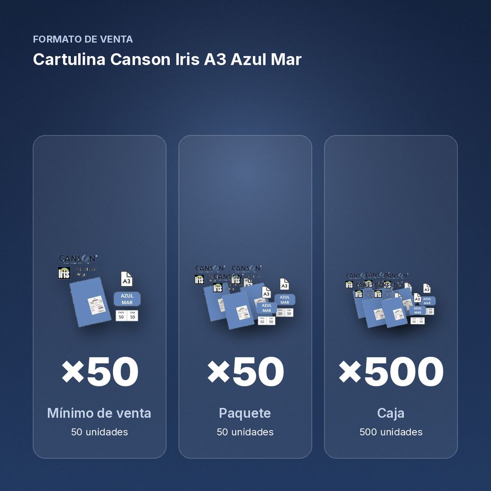 CARTULINA CANSON IRIS A3 AZUL MAR - formato de venta: paquete de 50, caja de 500