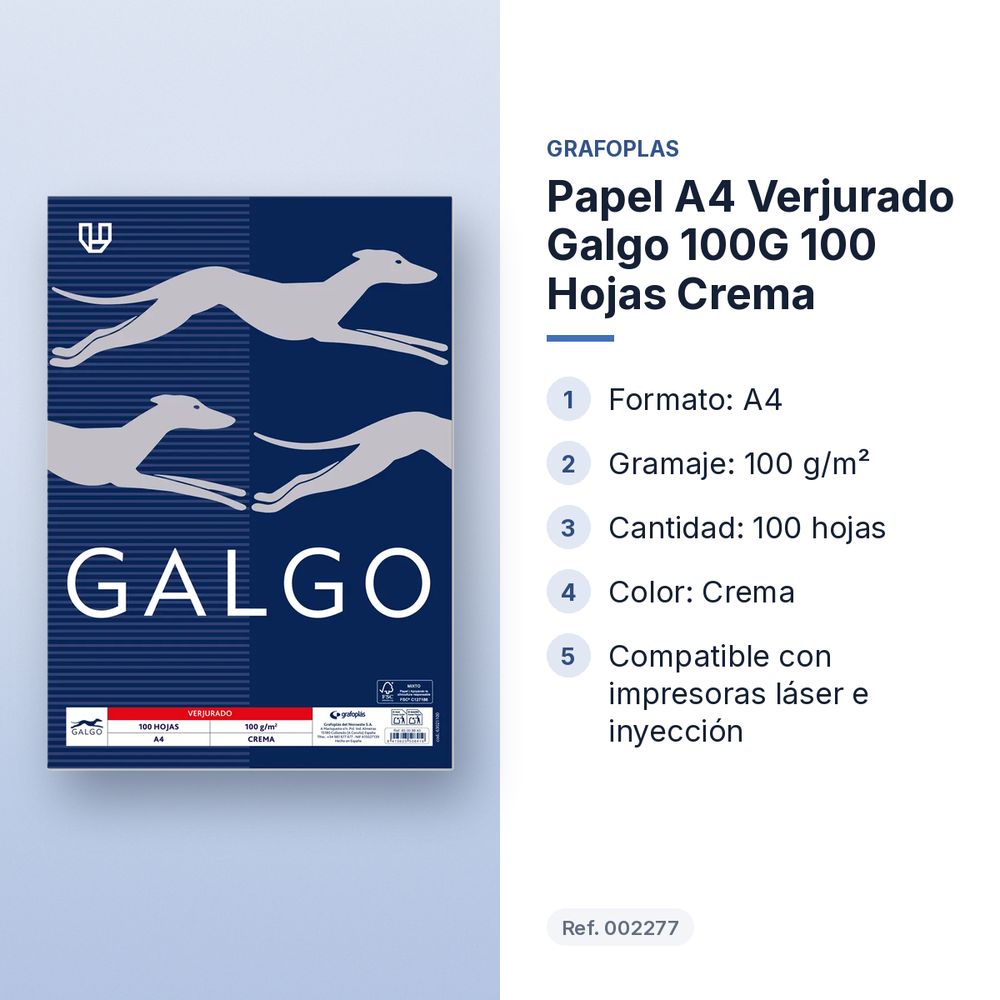 PAPEL A4 VERJURADO GALGO 100G 100 HOJAS CREMA - características principales