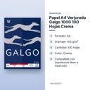 PAPEL A4 VERJURADO GALGO 100G 100 HOJAS CREMA - características principales