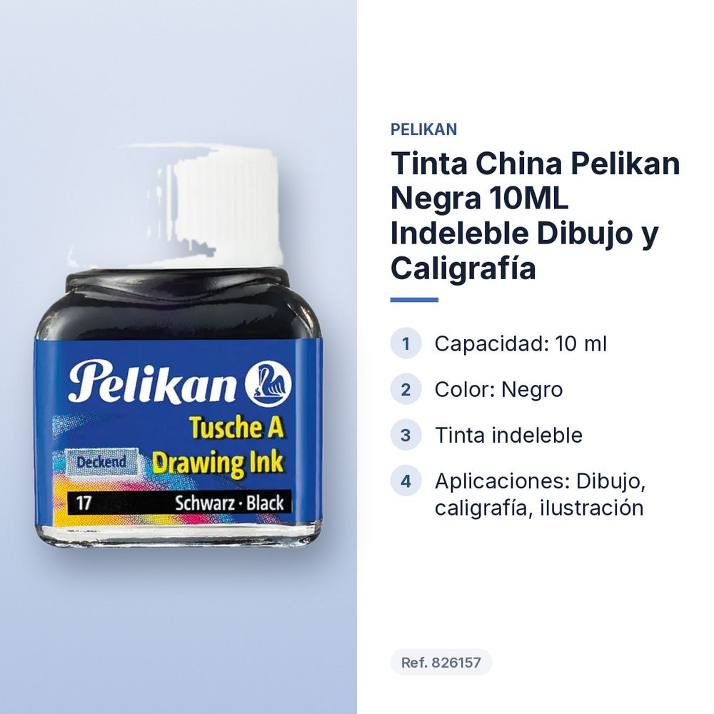 TINTA CHINA PELIKAN NEGRA 10ML INDELEBLE DIBUJO Y CALIGRAFÍA - características principales