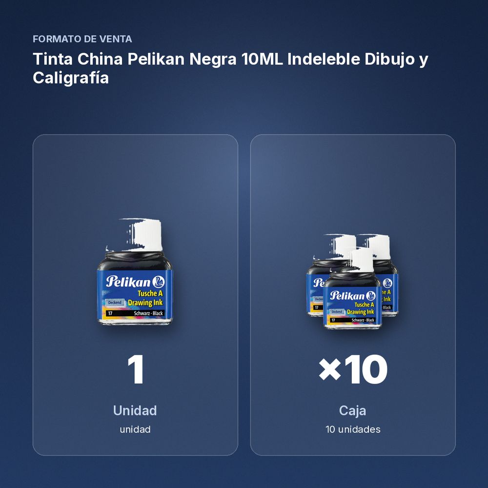 TINTA CHINA PELIKAN NEGRA 10ML INDELEBLE DIBUJO Y CALIGRAFÍA - formato de venta: caja de 10