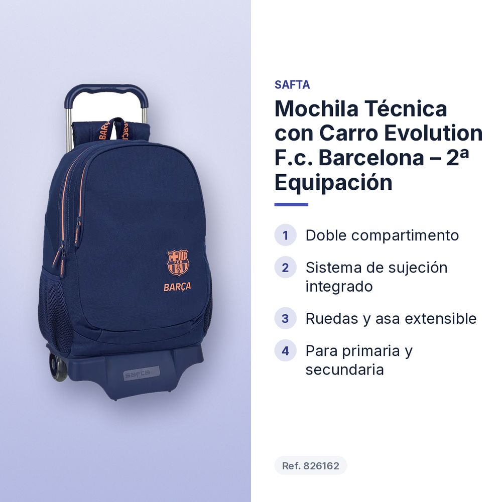 MOCHILA TÉCNICA CON CARRO EVOLUTION F.C. BARCELONA – 2ª EQUIPACIÓN - características principales