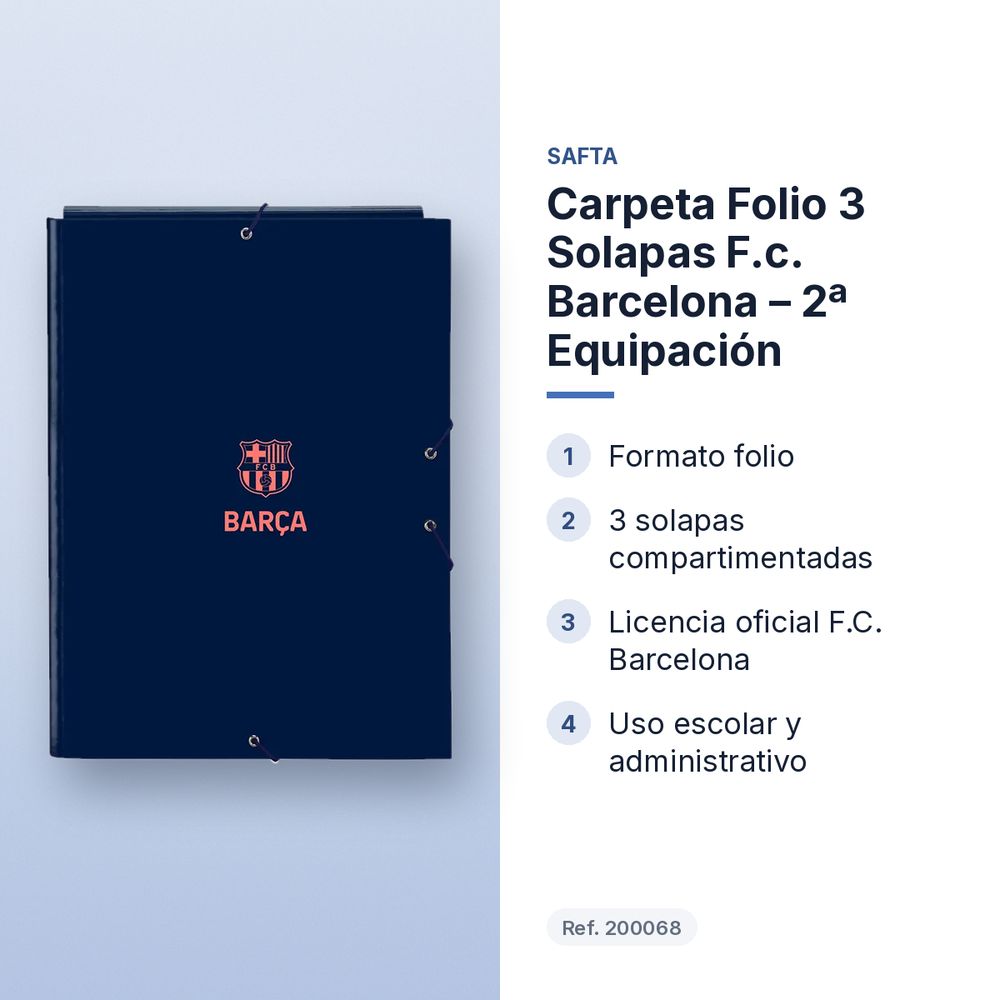 CARPETA FOLIO 3 SOLAPAS F.C. BARCELONA – 2ª EQUIPACIÓN - características principales