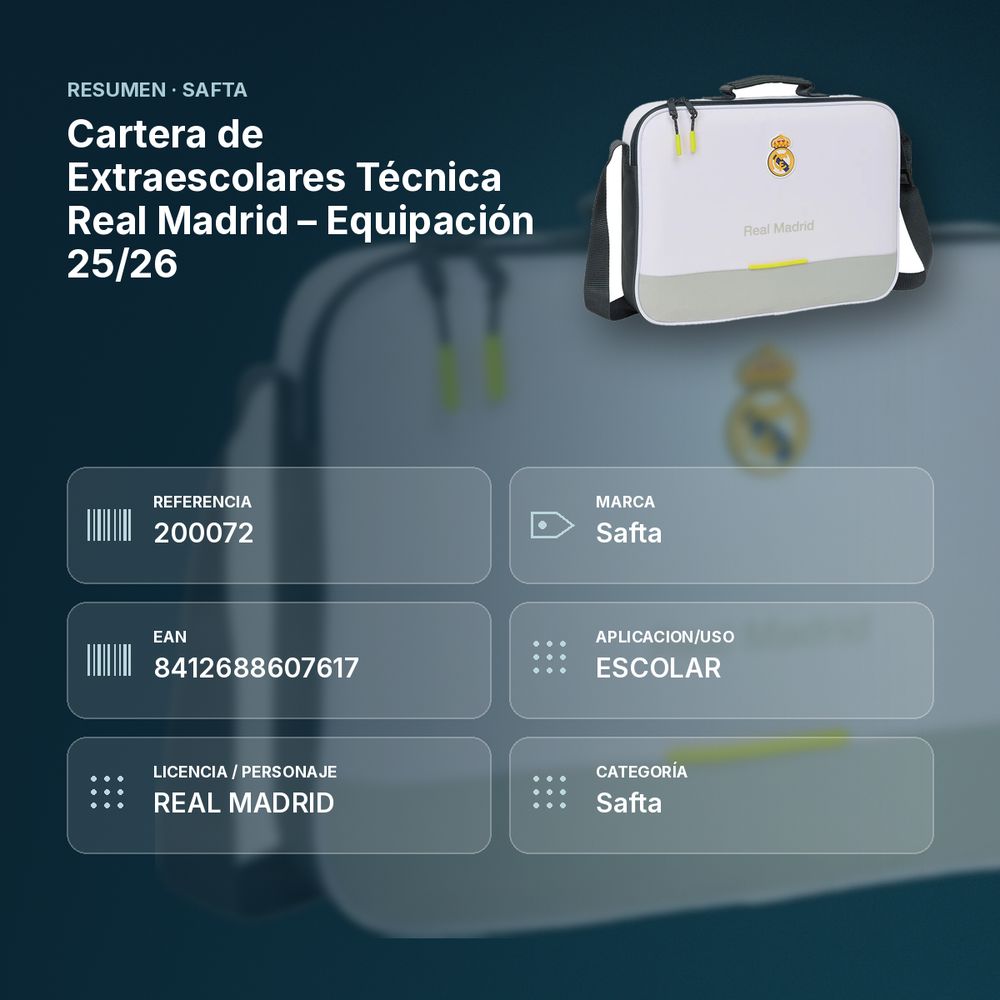 CARTERA DE EXTRAESCOLARES TÉCNICA REAL MADRID – EQUIPACIÓN 25/26 - resumen de atributos
