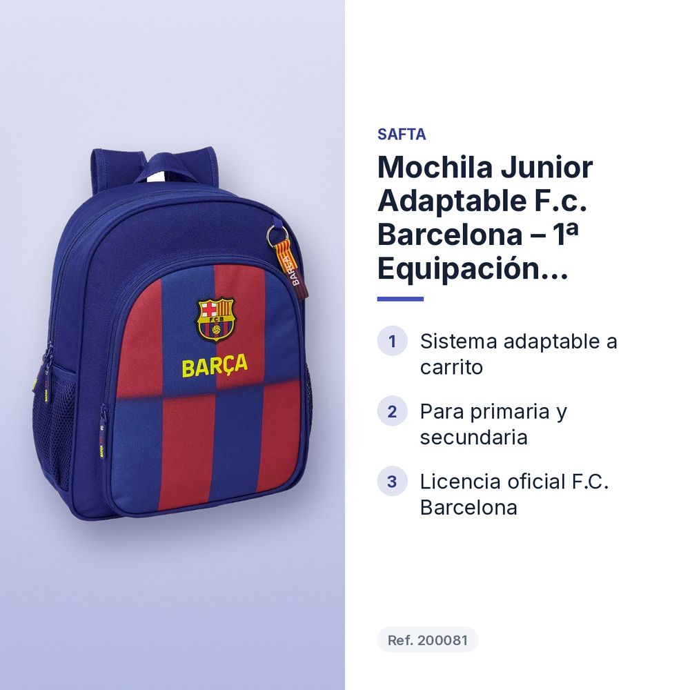 MOCHILA JUNIOR ADAPTABLE F.C. BARCELONA – 1ª EQUIPACIÓN 2025/2026 - características principales