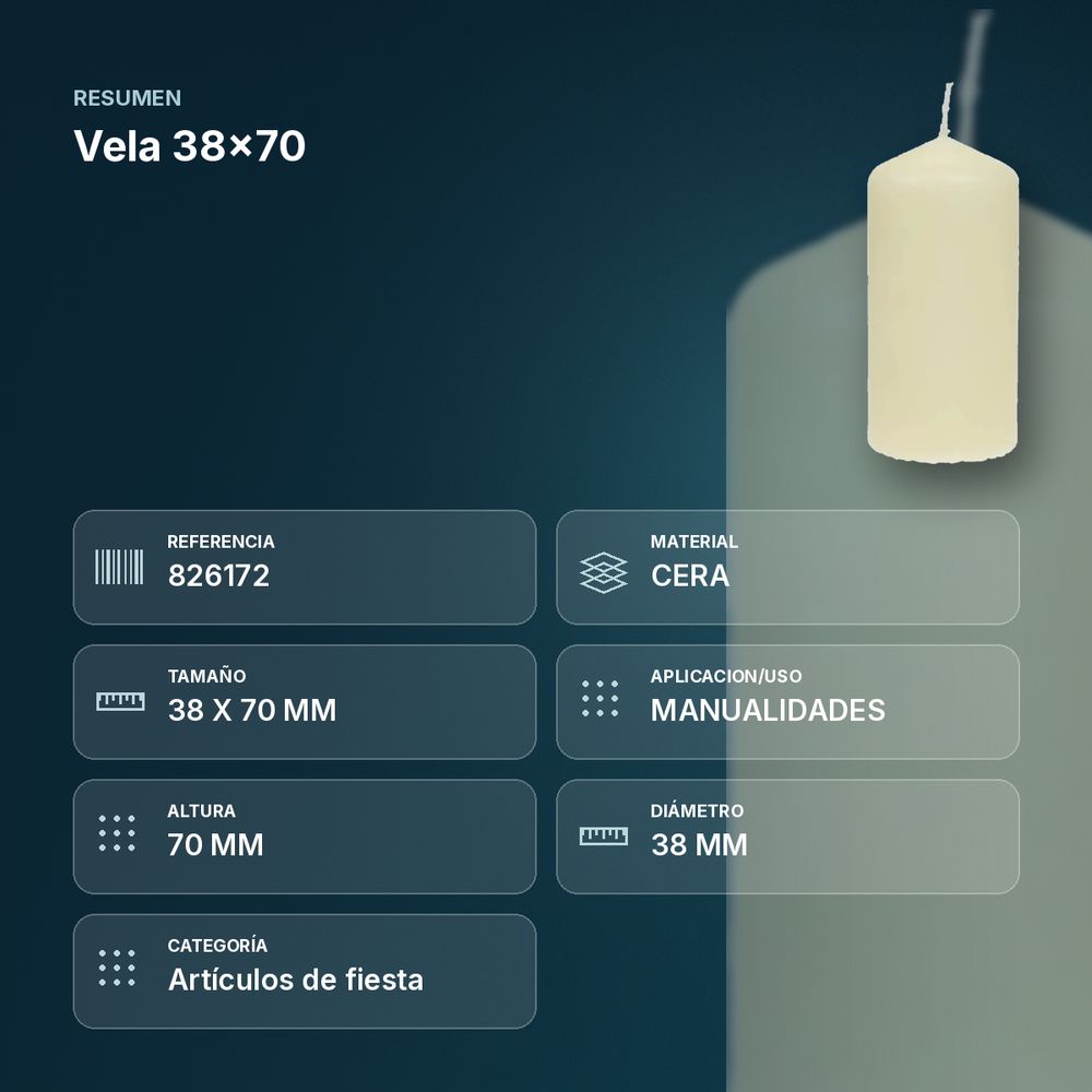 VELA 38X70 - resumen de atributos