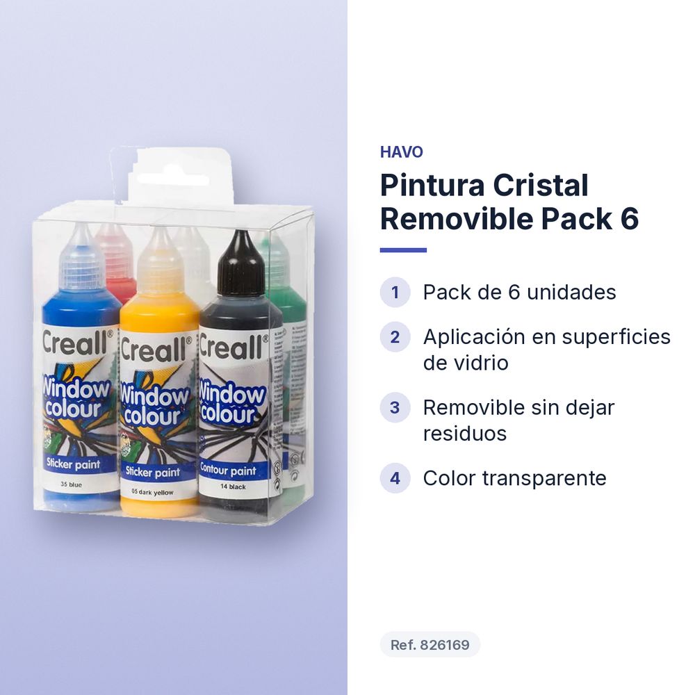 PINTURA CRISTAL REMOVIBLE PACK 6 - características principales
