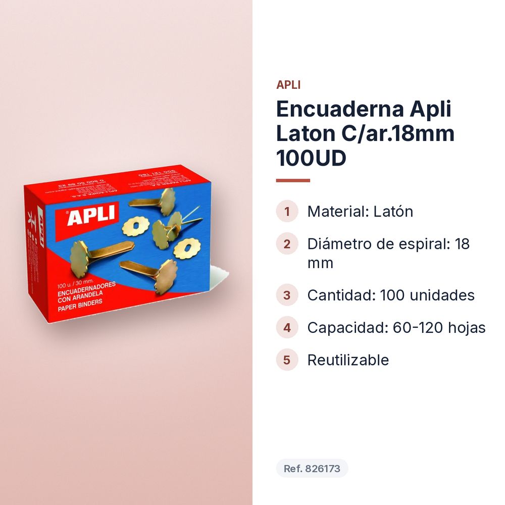 ENCUADERNA APLI LATON C/AR.18MM 100UD - características principales