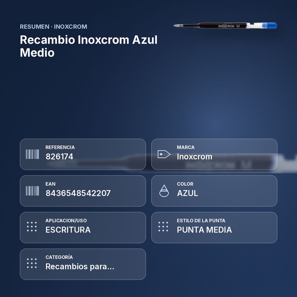 RECAMBIO INOXCROM AZUL MEDIO - resumen de atributos