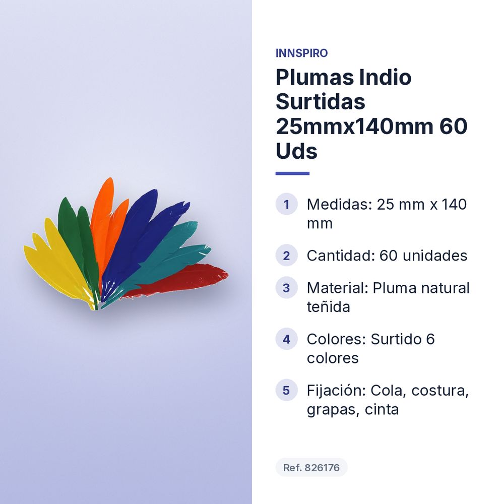 PLUMAS INDIO SURTIDAS 25MMX140MM 60 UDS - características principales