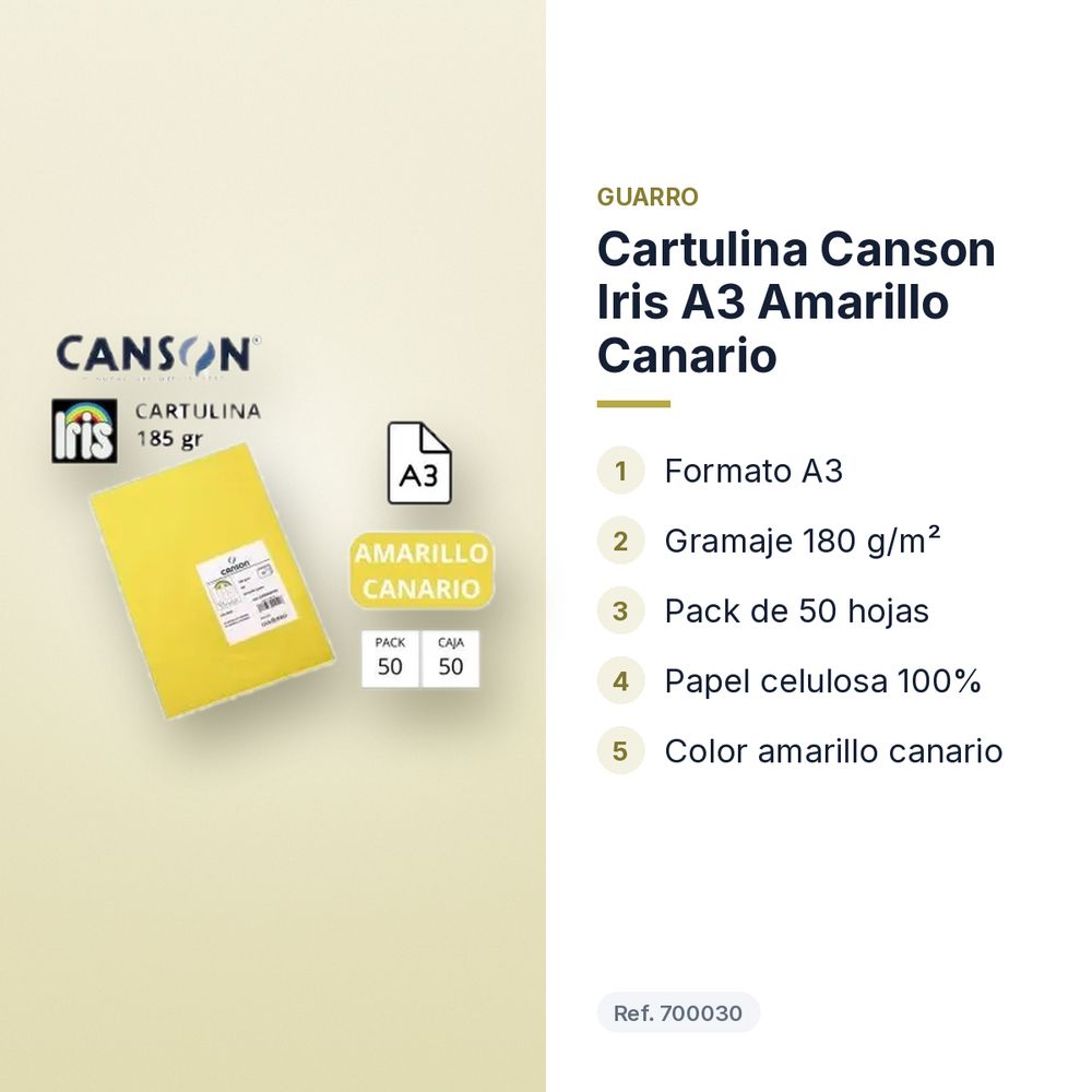 CARTULINA CANSON IRIS A3 AMARILLO CANARIO  - características principales
