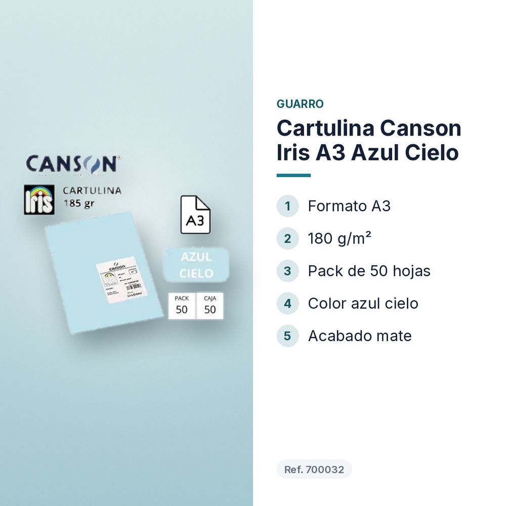 CARTULINA CANSON IRIS A3 AZUL CIELO  - características principales