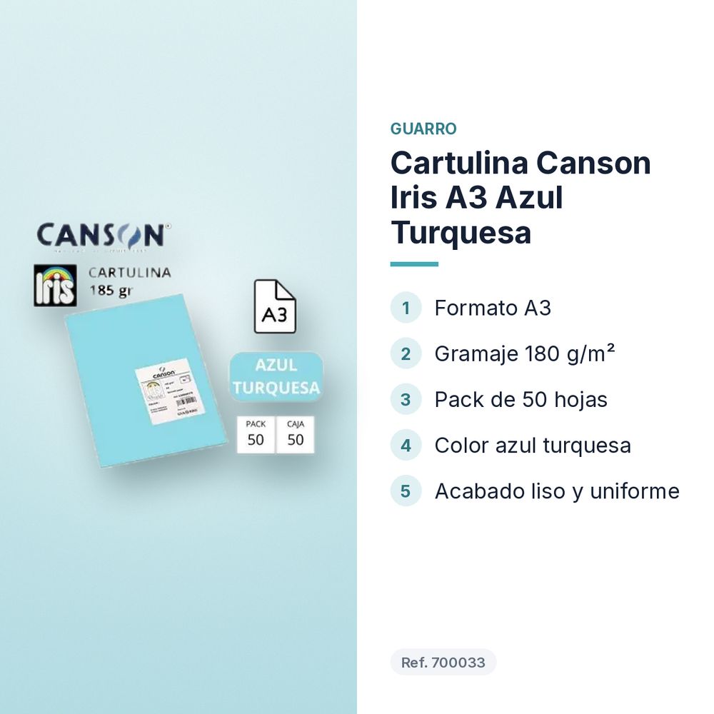 CARTULINA CANSON IRIS A3 AZUL TURQUESA - características principales