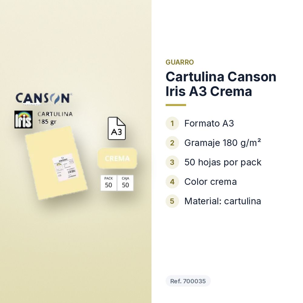 CARTULINA CANSON IRIS A3 CREMA - características principales