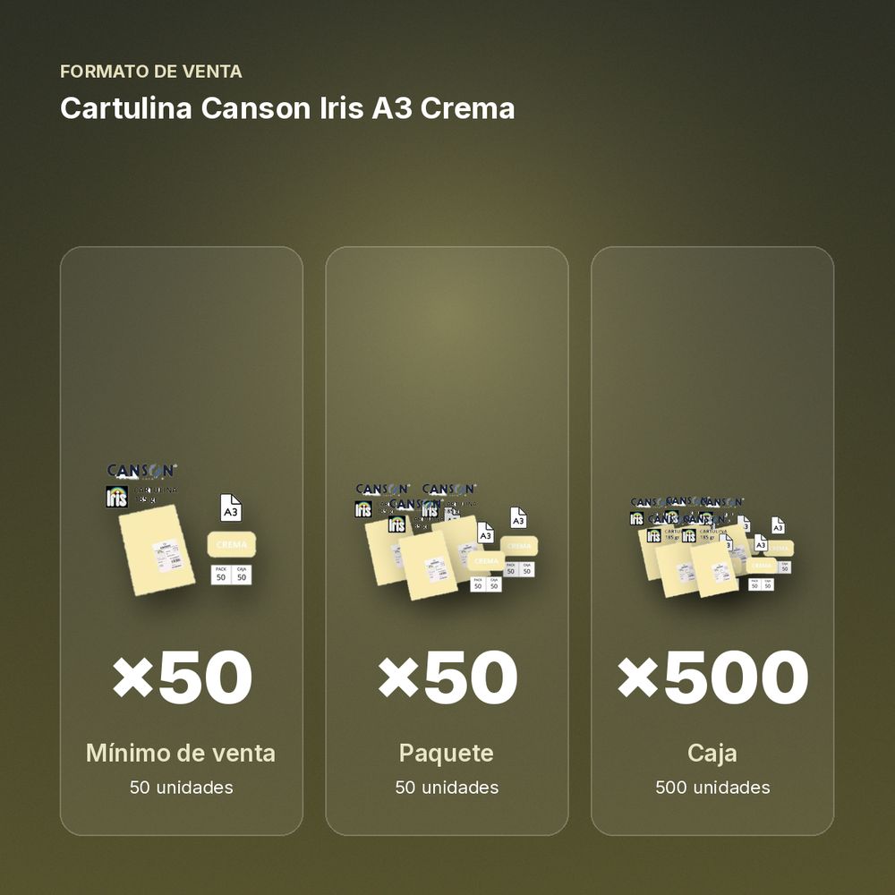 CARTULINA CANSON IRIS A3 CREMA - formato de venta: paquete de 50, caja de 500